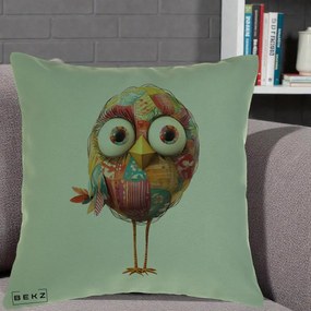 Perna Decorativa Pasare Patchwork cu Gene Lungi, 40x40 cm, Verde, Husa Detasabila, Perna Inclusa, BEKZ®