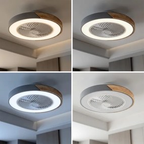 Brilagi - Corp de iluminat LED dimabil cu ventilator, 38 W, 230 V, Ø50 cm, gri/stejar + telecomandă
