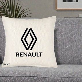 Perna Personalizata cu emblema Renault, 40x40 cm, Crem Reliefat, Husa Detasabila, Perna Inclusa, BEKZ®