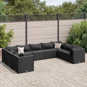 3308267 vidaXL Set mobilier de grădină cu perne, 9 piese, negru, poliratan