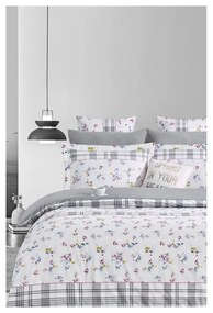 Lenjerie de pat albă/gri din bumbac ranforcé pentru pat dublu/extinsă cu cearceaf inclus/cu 4 piese 200x220 cm – Mila Home