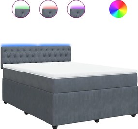 vidaXL Pat box spring cu saltea, gri închis, 140x200 cm, catifea