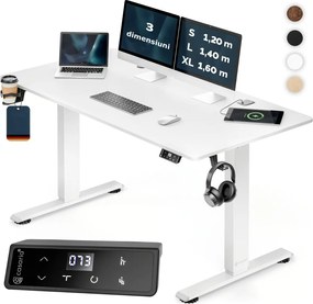 Birou de birou reglabil pe înălțime FLEXI, 140x60x72–117cm, alb Casaria