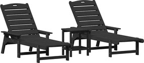 vidaXL Șezlong 3 pcs Negru Polietilenă
