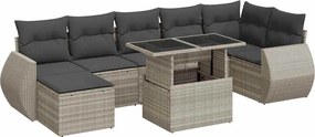 vidaXL Set mobilier de grădină cu perne, 8 piese gri deschis poliratan