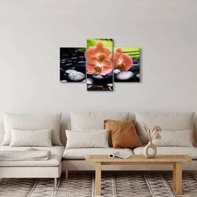 Tablou - Orhidee portocalie cu frunze de palmier (90x60 cm)