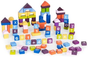 Set de construcții educaționale din lemn pentru copii - 108 piese colorate