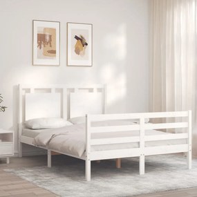 3194027 vidaXL Cadru de pat cu tăblie, dublu, alb, lemn masiv