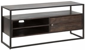 Comoda TV maro din lemn de Acacia si metal, 120x40x55 cm, Burn Mauro Ferretti