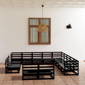 3075908 vidaXL Set mobilier de grădină, 13 piese, negru, lemn masiv pin