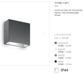 Aplica de perete moderna de exterior cu protectie IP44 TETRIS-1 AP1 antracit 113753