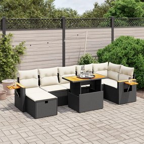 3276150 vidaXL Set mobilier de grădină cu perne, 8 piese, negru, poliratan