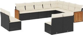 vidaXL Set canapele de grădină, 12 piese, cu perne, negru, poliratan