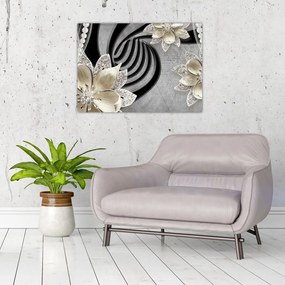 Tablou pe sticlă - 3D Flori aurii (70x50 cm)