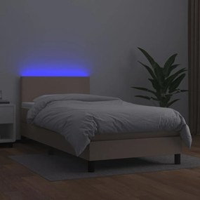 Pat continental cu saltea si LED cappuccino 80x200 cm piele eco Cappuccino, 80 x 200 cm, Design simplu