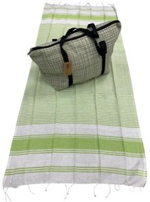 Set elegant geanta de plaja + prosop HAMAM 75 x 150 cm, verde