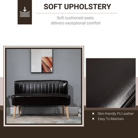 HOMCOM Canapea moderna din material imitatie de piele cu 2 locuri fara brate, structura si picioare din lemn, 117x56,5x77cm maro inchis 