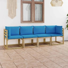 3065059 vidaXL Canapea de grădină cu 4 locuri cu perne albastru deschis