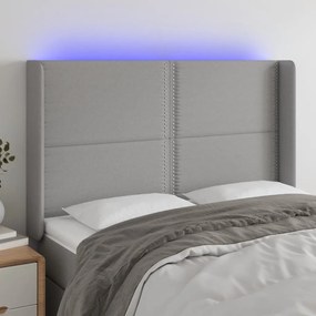 vidaXL Tăblie de pat cu LED, gri deschis, 147x16x118/128 cm, textil