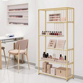 RAAU211 - Raft manichira, 100 cm pentru salon cosmetica, birou, hol, living, baie - Alb imitatie de marmura - Auriu