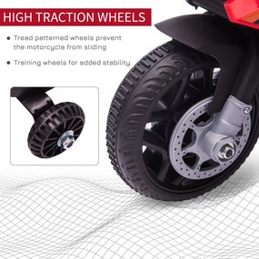 HOMCOM Motocicleta electrica pentru copii, cu sirena de politie si faruri, Viteza 3km/h si Baterie 6V Reincarcabila, 69x39x43cm, Rosu
