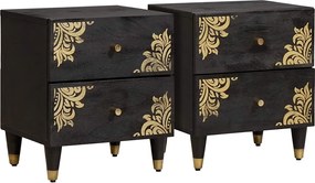 vidaXL Dulap de noapte 2 pcs Negru 40 x 33 x 46 cm Lemn de mango solid