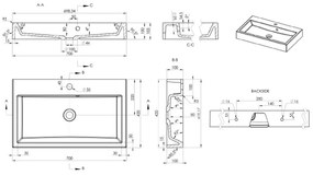 Sapho - Lavoar pe blat ORINOKO 70x42 cm marmură/alb