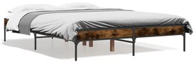 845023 vidaXL Cadru de pat, stejar fumuriu 120x200 cm lemn prelucrat și metal
