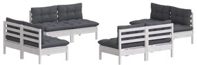 Set mobilier de gradina cu perne, 8 piese, antracit, lemn pin Alb, 1