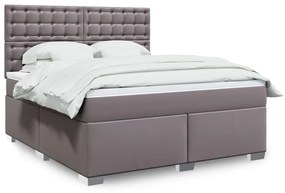 3293034 vidaXL Pat box spring cu saltea, gri, 180x200 cm, piele ecologică