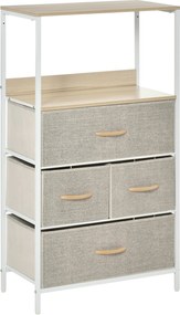 HOMCOM Comodă cameră mobilier de depozitare comodă 4 sertare din țesătură pliabile și detașabile cu rafturi deschise și cadru de metal, comodă pentru sufragerie, cameră, intrare, gri deschis | Aosom Romania