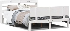 vidaXL Cadru de pat cu tăblie, alb, 120x190 cm, lemn masiv pin