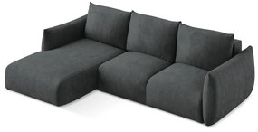 Colțar gri închis extensibil cu tapițerie din chenille (cu colț pe partea stângă/cu șezlong) Leila – Makamii