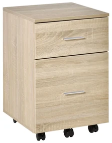 Vinsetto Sertar de birou sertar de depozitare mobil 2 sertare 5 roți din placaj de particule 39,5 x 39 x 58,5 cm stejar | Aosom Romania