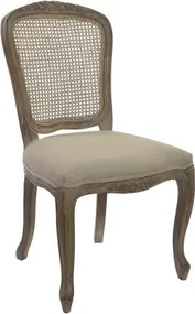 Scaun de dining shabby chic din lemn de cauciuc, cu spătar din rattan și șezut din in, „Avignon”