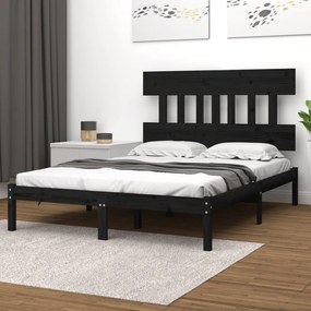 vidaXL Cadru de pat, negru, 140x190 cm, lemn masiv