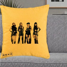 Perna Personalizata K-pop BLACKPINK Tinute Negre Elegante Grup, 40x40 cm, Galben, Husa Detasabila, Perna Inclusa, BEKZ®