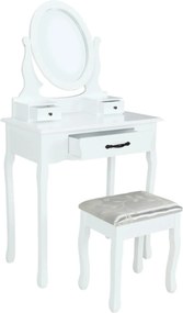 Masa de toaleta LINET NEW, alb/auriu, cu taburet si oglinda, 72x40x136