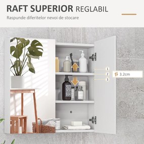 kleankin Dulap de Baie cu Oglindă, 2 Uși Soft Close, 60x15x60 cm, Rafturi Ajustabile, Dulap Suspendat cu Economisire de Spațiu, Alb Lucios | Aosom Romania