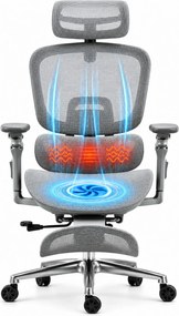 VIGOCHAIR ULTRA PRO VENT Scaun ergonomic, suport lombar cu masaj si incalzire, sezut cu ventilatie, sezut translatie, spatar reglare verticala, cotiere 6D, suport picioare, Full Mesh, Gri