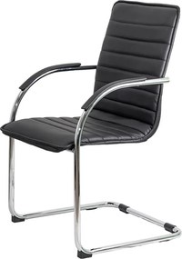 Scaun pentru așteptare negru OFF 835 din piele ecologică și cadru metalic cromat cu brațe