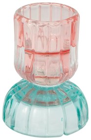 Suport lumânare din sticlă Green Gate, roz-verde