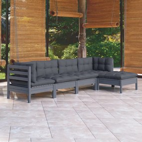 vidaXL Set mobilier de grădină cu perne, 5 piese, gri, lemn masiv pin