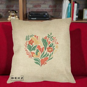Perna Decorativa Inima Florala Botanica, 40x40 cm, Crem, Husa Detasabila, Perna Inclusa, BEKZ®