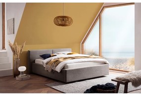 Pat matrimonial maro deschis tapițat cu spațiu de depozitare cu somieră 140x200 cm Cube – Meise Möbel