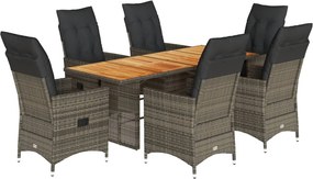 vidaXL Set mobilier de grădină cu perne, 7 piese, gri, poliratan