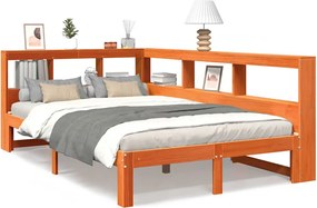 vidaXL Pat cu bibliotecă fără saltea, maro, 120x190 cm, lemn masiv pin