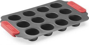 Forma pentru copt briose Lekue 1009479, 31x18x3,7 cm, Strat antiaderent ceramic, Otel carbon, +4°C / +240°C, Negru/rosu