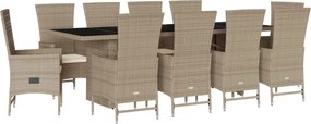 vidaXL Set mobilier de grădină cu perne, 11 piese, bej, poliratan