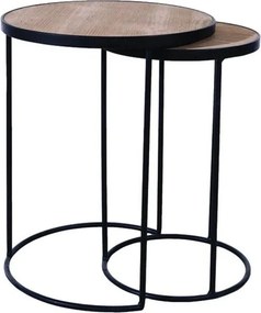 Set 2 măsuțe de cafea rotunde din lemn și metal, natur, cu cadru negru, finisaj mat, 53 x 45 cm, „Brooklyn”